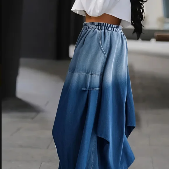 Elegant Blue Ombre A-Line Skirt - Picture 2 of 8